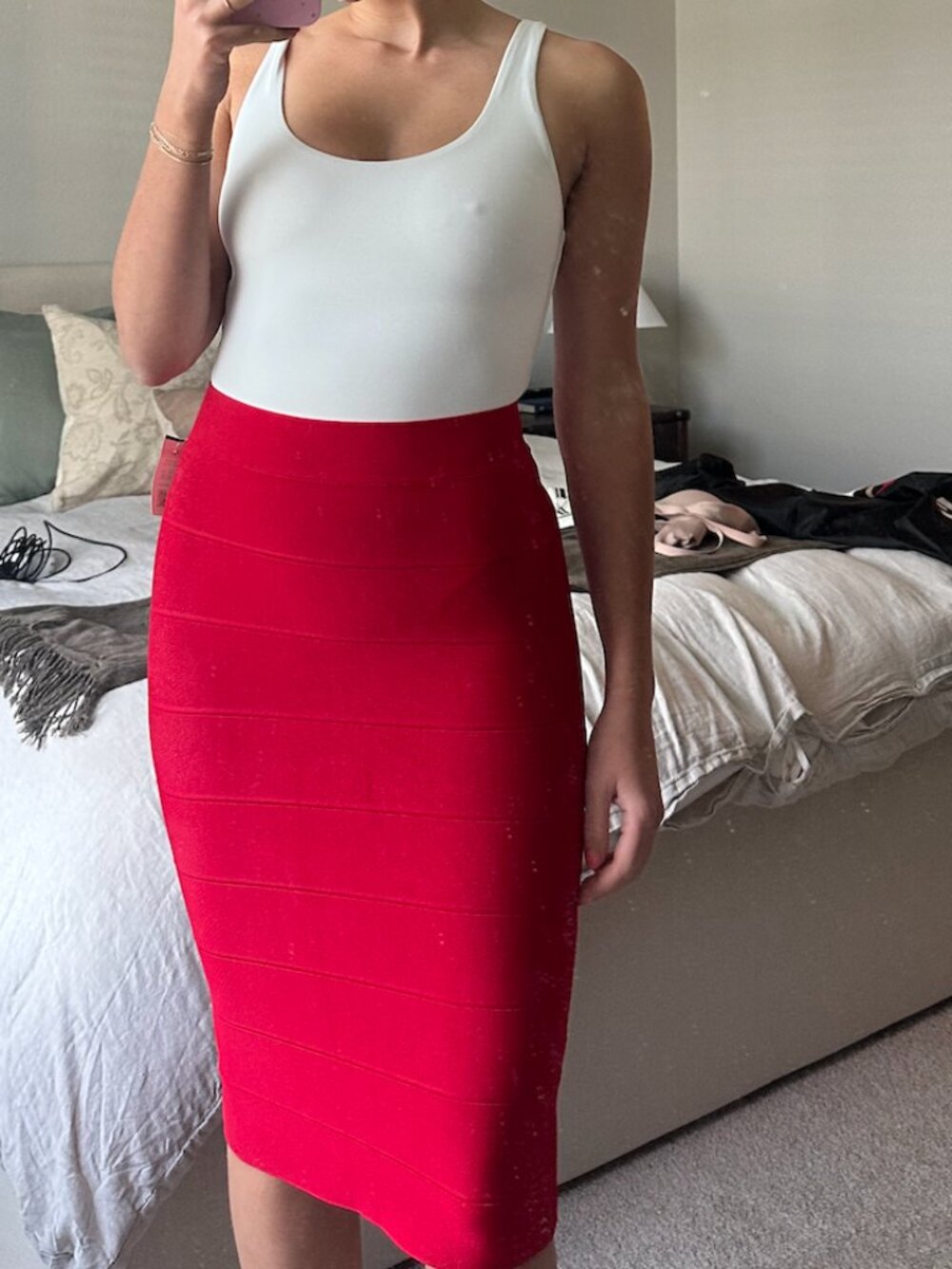 BCBGMaxAzria - Bandage Midi Skirt (Poppy) - Size S